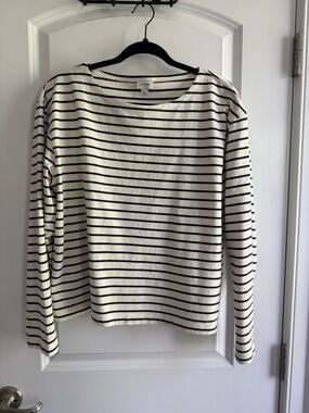J. Crew Navy & Cream Striped Boatneck Top